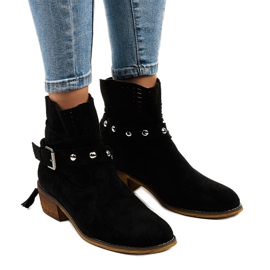 Czarne zamszowe botki wsuwane ażurowe LS-730