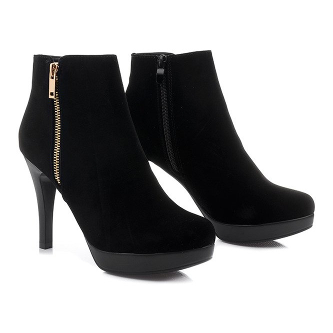 Botki Na Szpilce Suwak J0081-1 Czarny czarne