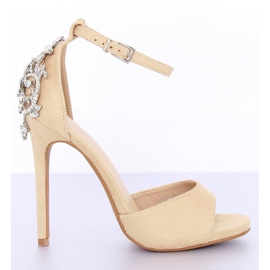 Sandałki na szpilce z kamieniami beżowe 9509-502 Beige II-GAT beżowy