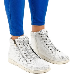 Srebrne botki sznurowane z suwakiem 1557-38A szare