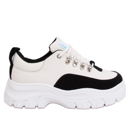 Buty na wysokiej podeszwie biało-czarne PF5329 Black białe