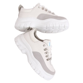 Buty na wysokiej podeszwie biało-szare PF5329 Grey białe