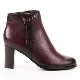 W. Potocki Bordowe Botki Na Obcasie czerwone