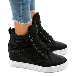 Czarne sneakersy na koturnie sznurowane JK-53