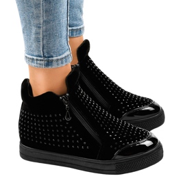 Czarne sneakersy na koturnie z suwakami R51-1