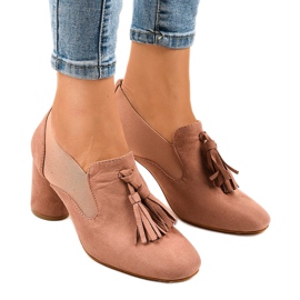 Różowe zamszowe czółenka na słupku LL-97P