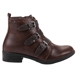 Small Swan Botki Z Ozdobnymi Paskami brązowe