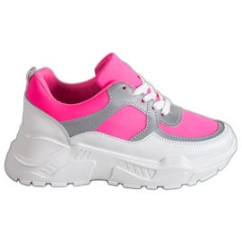 Ideal Shoes Neonowe Obuwie Sportowe białe różowe wielokolorowe
