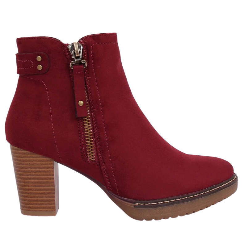 Botki na obcasie zamszowe bordowe 8B856 Wine czerwone