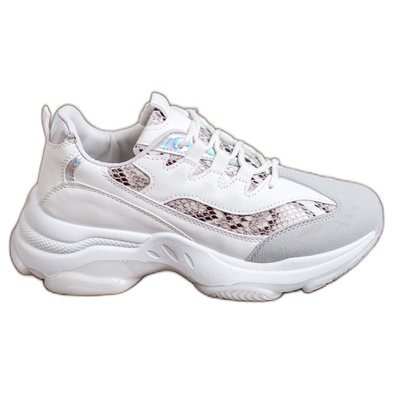 Kayla Wiązane Sneakersy Snake Print białe