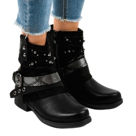 Czarne botki ocieplane bogato zdobione 17103-1A