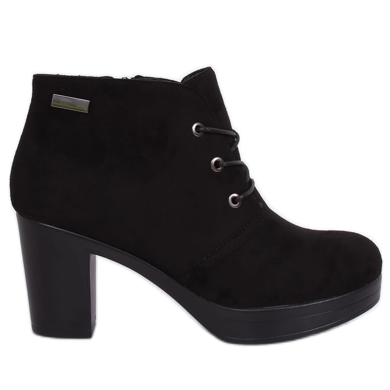 Półbuty na obcasie czarne 8B883 Black