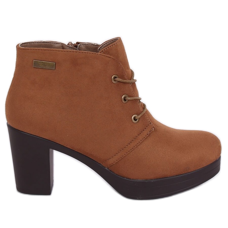 Półbuty na obcasie brązowe 8B883 Khaki