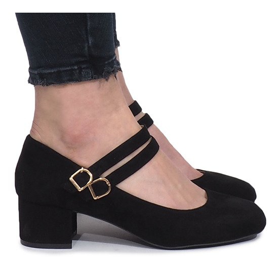 Czarne czółenka na słupku Tamara