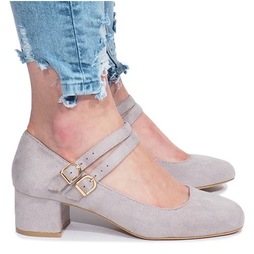 Szary czółenka na słupku Tamara szare