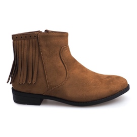 Zamszowe botki w stylu Boho 8355 Camel brązowe