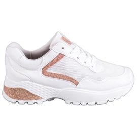 SHELOVET Sportowe Buty Z Brokatem białe