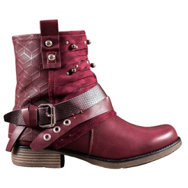 SHELOVET Botki Z Dżetami czerwone