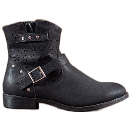 Groto Gogo Ażurowe Botki Z Klamrą czarne