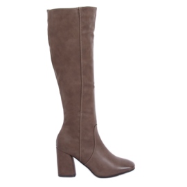 Kozaki na obcasie klasyczne beżowe 5319 Khaki beżowy