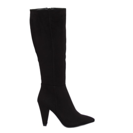 Kozaki na obcasie klasyczne czarne 8677 Black