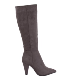 Kozaki na obcasie klasyczne szare 8677 Grey