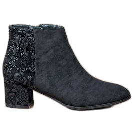 Filippo Zamszowe Botki Z Kwiatami czarne