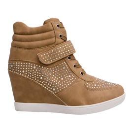 Sneakersy Trampki Na Koturnie Botki 3188 Khaki wielokolorowe zielone