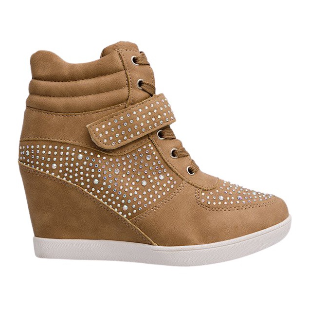 Sneakersy Trampki Na Koturnie Botki 3188 Khaki wielokolorowe zielone