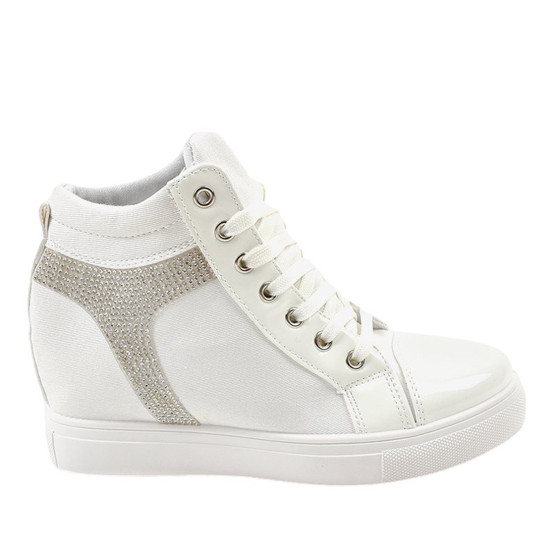 Białe buty sneakersy na koturnie z cekinami AN2959
