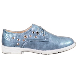 SHELOVET Wiązane Półbuty Z Eko Skóry niebieskie