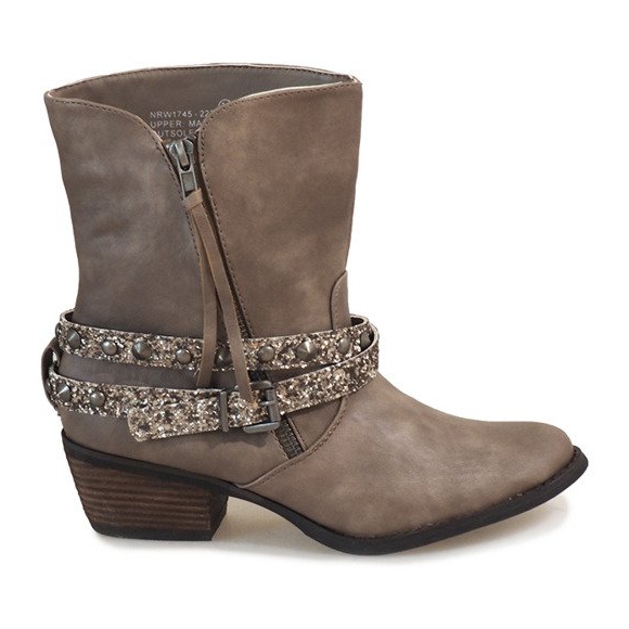 Beżowe kowbojki botki NRW1745-277 szare