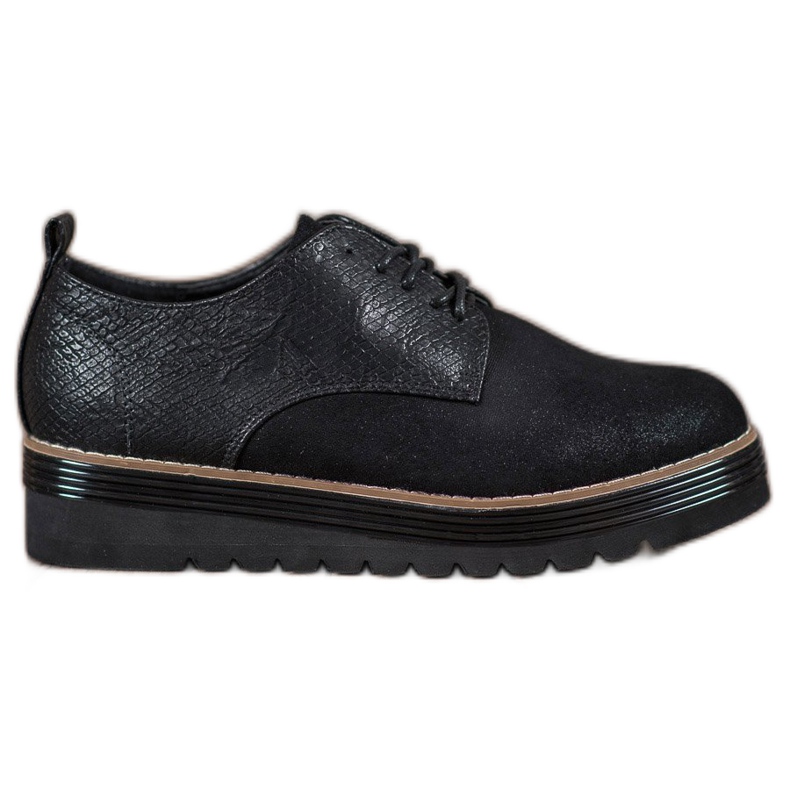 SHELOVET Półbuty Na Platformie Snake Print czarne