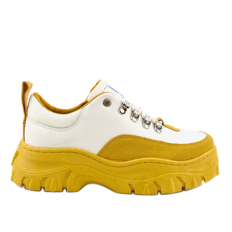 Biało-żółte modne damskie obuwie sportowe PF5329 białe