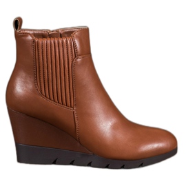 SHELOVET Botki Na Koturnie brązowe