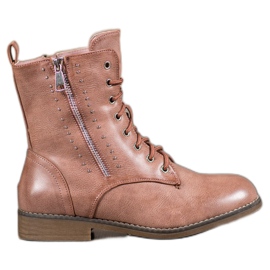 SHELOVET Sznurowane Botki brązowe