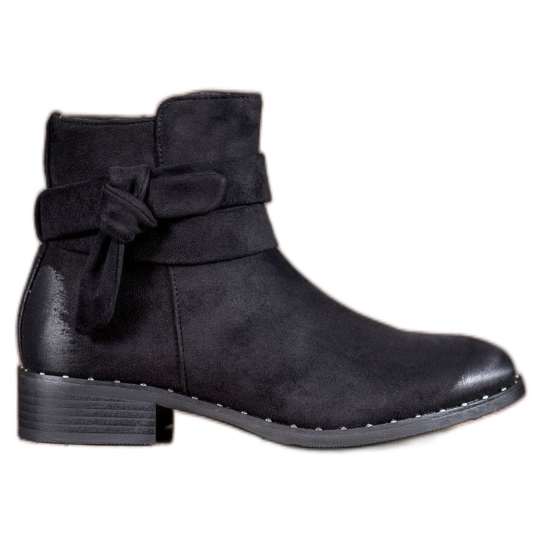 S. BARSKI Zamszowe Botki Z Kokardą czarne