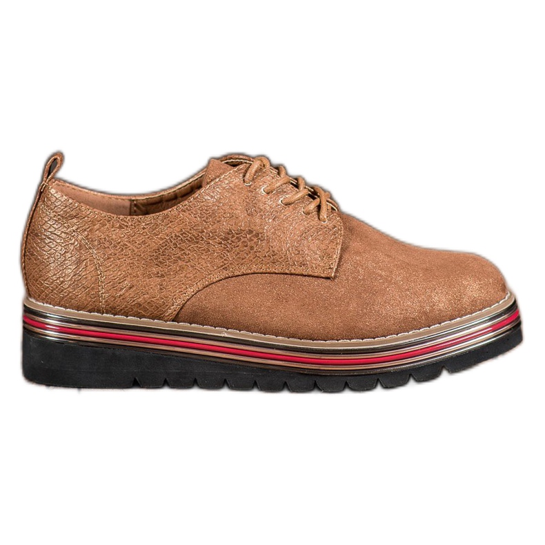 SHELOVET Półbuty Na Platformie Snake Print brązowe