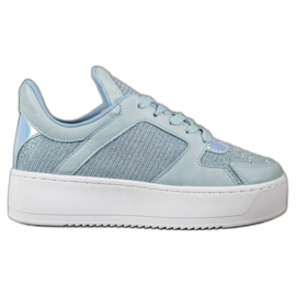 Ideal Shoes Sneakersy Z Brokatem niebieskie