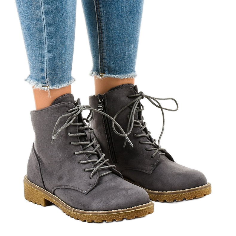 Szare zamszowe botki sznurowane HJ99-103
