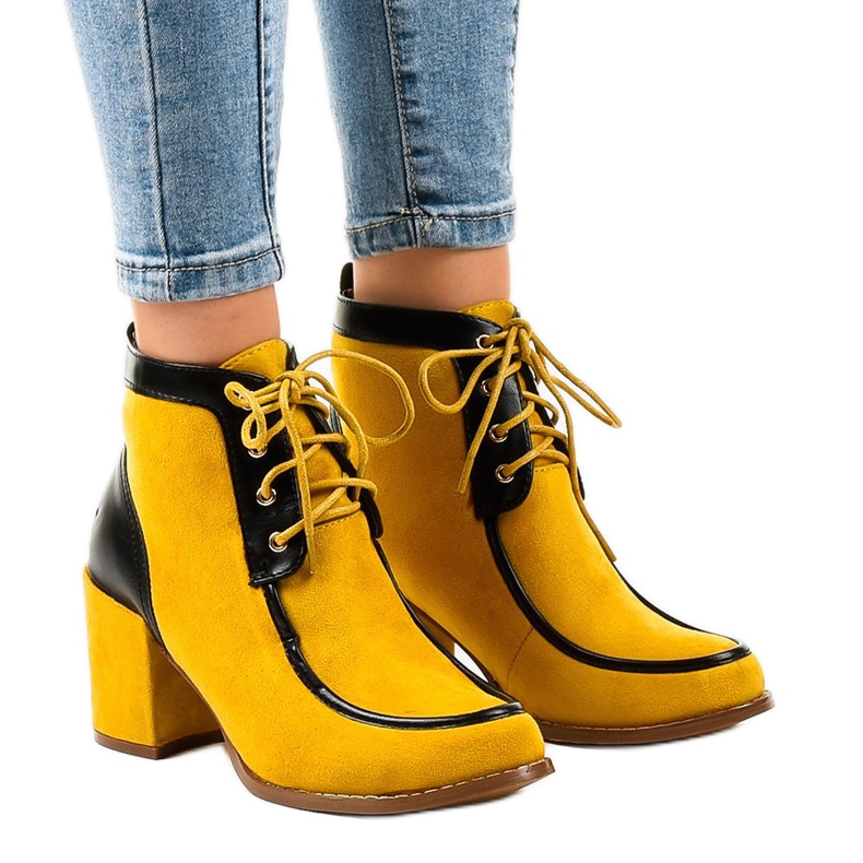 Camel zamszowe botki na słupku HF-296 brązowe wielokolorowe