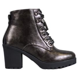 M.Daszyński Metaliczne Botki Na Słupku szare