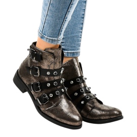 Khaki damskie botki płaskie klamry HQ2366 wielokolorowe zielone