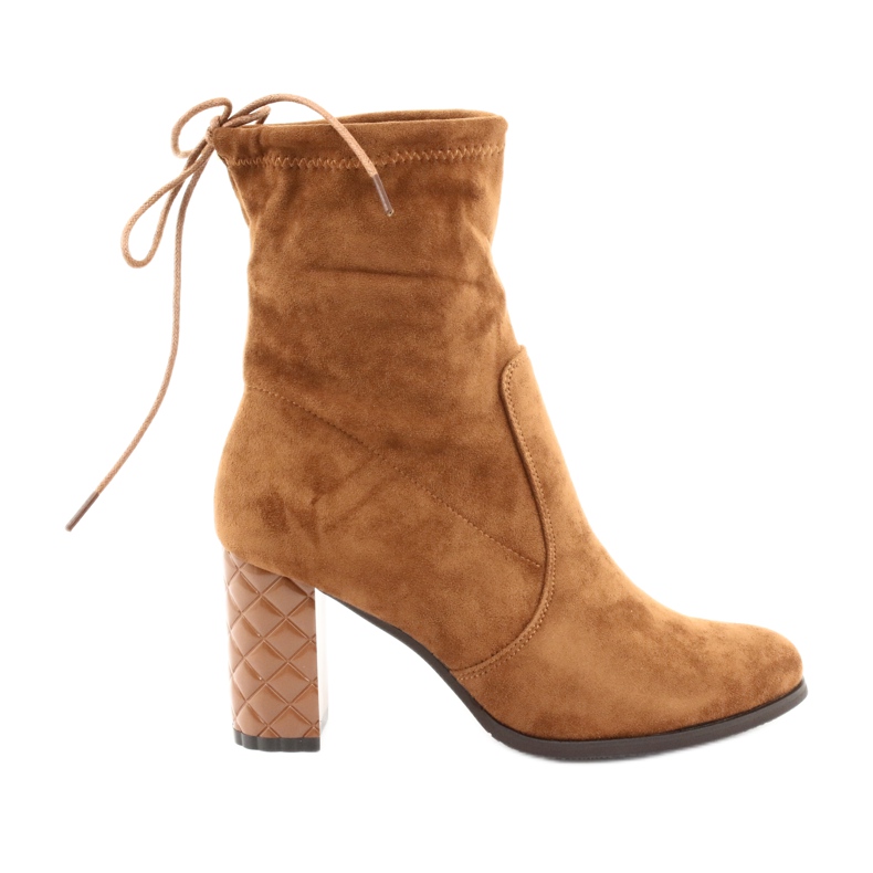 M.Daszyński Daszyński botki zamszowe na ozdobnym obcasie 154 camel brązowe