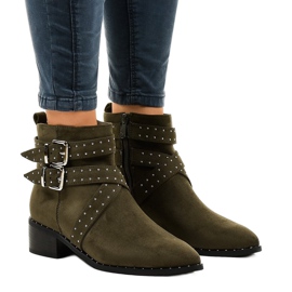 Zielone zamszowe botki na słupku T172