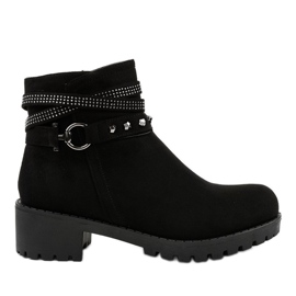 Czarne zamszowe botki na obcasie L3058-29