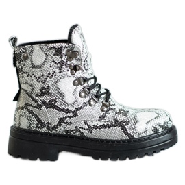 SHELOVET Sznurowane Traperki białe wielokolorowe