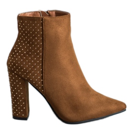 Seastar Zamszowe Botki Z Cyrkoniami brązowe