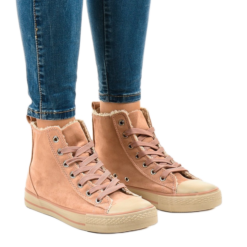 Różowe ocieplane trampki T-040 czarne