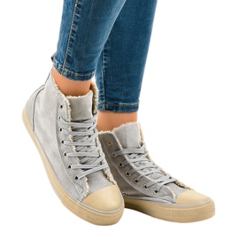 Szare ocieplane trampki T-040